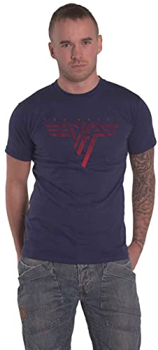 Van Halen Classic Red Logo Männer T-Shirt Navy XXL 100% Baumwolle Band-Merch, Bands