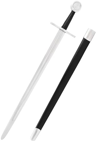 Battle-Merchant Scheibenknauf-Schwert, inkl. Scheide | Hochmittelalterliche Einhandschwert Replik, Historisches Sammlerstück & Dekoration, ab 18