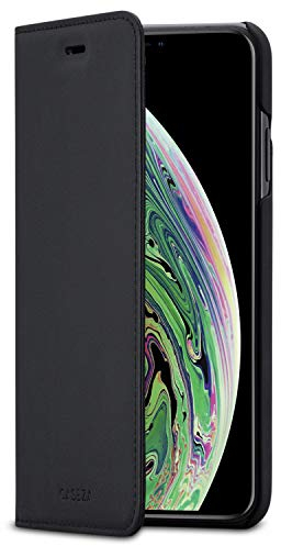 CASEZA iPhone XS Max Flip Case Schwarz Oslo Ultra Schlanke PU Leder Hülle Ledertasche Lederhülle für das Original iPhone XS Max/iPhone 10S Max (6.5 Zoll) - Kunstleder Cover mit Magnetverschluss