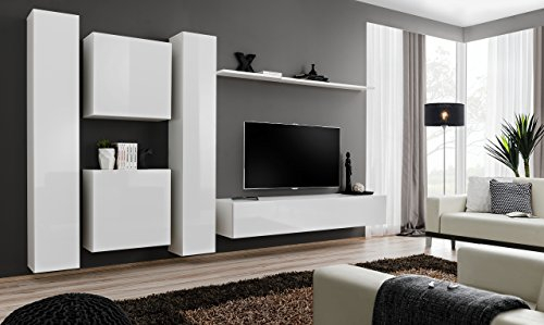 All4All Wohnwand SW 6 - Wohnzimmermöbel - Schrankwand für Wohnzimmer - Wohnzimmerschrank - Anbauwand Hängend - Modern Weiß 21