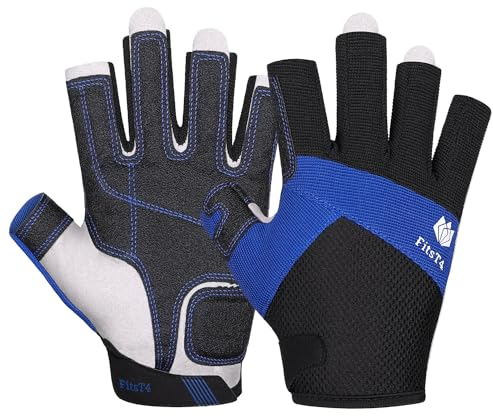 FitsT4 Sports Kajak Handschuhe 3/4-Finger gepolsterte Handfläche Mesh Rücken für Komfort Perfekt zum Segeln, Paddeln, Kanufahren, Kajakfahren, SUP Stehpaddeln,Blau,M