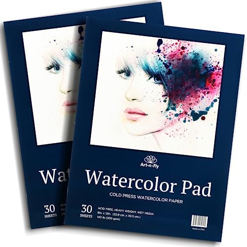 Art-n-Fly Aquarellpapier A4 300 g/m² - 2 x 30 Seiten - Aquarellblock zum Malen, Malblock, Malpapier, Aquarell Skizzenbuch, Watercolor Paper Sketchbook, Aquarell Papier