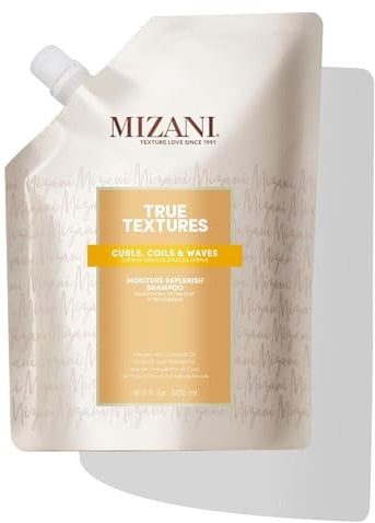 Mizani Moisture Shampoo, For All Curl Types, Cleansing and Replenishing, Enriched with Olive, Coconut and Marula Oils, Sulphate and Parabens Free, True Textures Moroccan Clay Steam Mask, 250ml