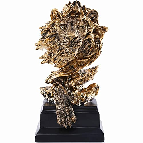 H&W Löwe Statue,Gold Skulpturen,Sandstein Harz Löwe Figuren für Männer,Abstrakte Kunst Statue Ornamente für Home Büro Wohnzimmer Bücherregal Tisch Schreibtisch Hauseinweihung Dekor