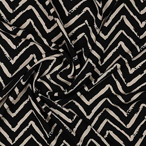Viskose Stoff - grafische Striche Ecru Schwarz als Meterware zum Nähen, 50 cm