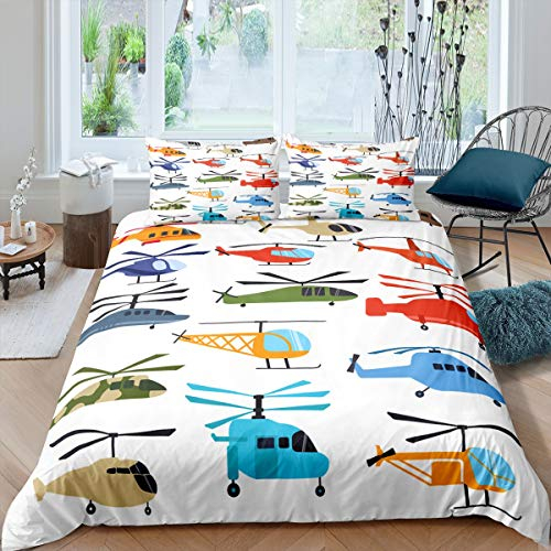 Loussiesd Kinder Jungen Bettbezug Set Flugzeug Bettwäsche Set Cartoon Hubschrauber Flugzeug Muster Bettwäsche 135x200cm mit 1 Kissenbezug Verschiedene Flugzeuge für Jugendliche Jugend