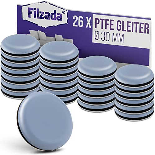 Filzada® 26x Teflongleiter Selbstklebend - Ø 30 mm (rund) - Profi Möbelgleiter/Teppichgleiter PTFE (Teflon)
