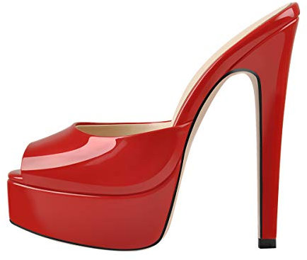 Only maker Damen Sandaletten Stiletto Lack Runde Zeh mit Plateau 15cm High Heels Rot 42 EU