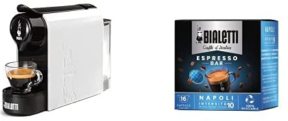 Bialetti Gioia, Espresso-Kaffeemaschine für AluminiumKapseln System il Kaffee d'Italia, Superkompakt, Weiß + 32 Kapseln