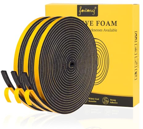 fowong Joint Fenêtre Isolation - Joint de Porte Entrée en Mousse Adhésif - 3 Rouleaux 6mm(l) x 3mm(H) x 5M(L) - Anti Froid et Réduire le Bruit - Flexible Calfeutrage et Multiusage pour Fenêtre - Noir