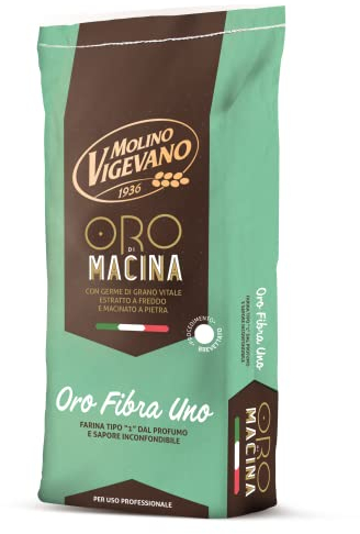 Molino Vigevano Oro Fibra Uno Farina Tipo 1 con Germe di Grano Vitale W300, Farina Integrale per Pane, Pizza e Pinsa Romana, Professionale per Pizza Napoletana, Confezione 10 kg