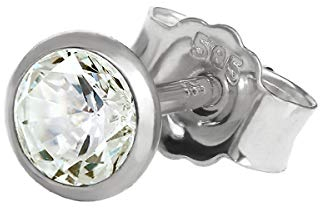 NKlaus Single clou d'oreille 4,0mm or blanc 585 or 14 carats boucle d'oreille cristal zircon blanc 2075