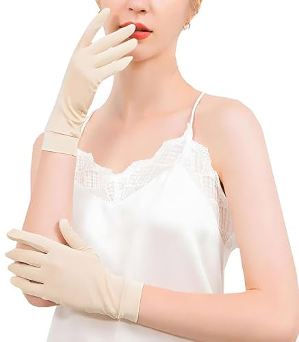 Gants 100% pure soie pour femmes, gants de protection solaire (beige)