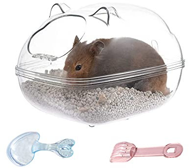 Petit bac de bain pour hamster, sauna, toilettes avec pelle pour petit animal de compagnie, gerbille, nain, cochon d'Inde, rat, souris (taille M)