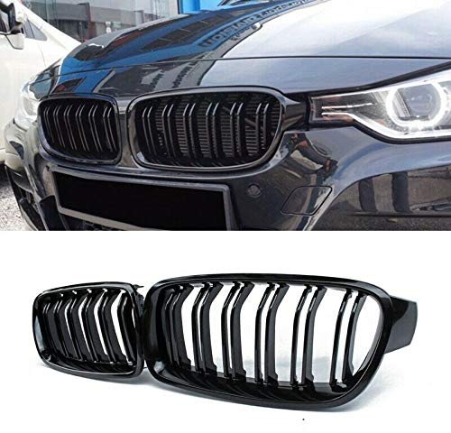 F30 F31 Kühlergrill, Nieren Hochglanz Schwarz Front Grill, Paar Doppelsteg Sport Kühlergrill Ersatz für BMW 3er F30 Limousine F31 Touring 2012 2013 2014 2015 2016 2017 2018 2019
