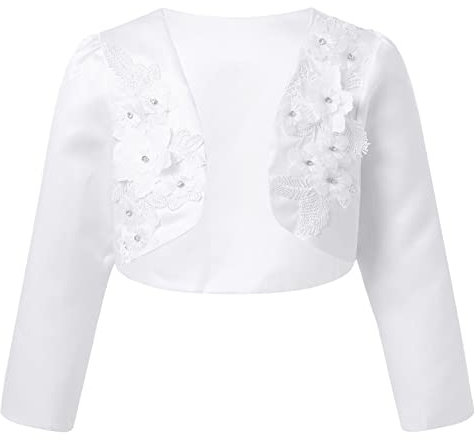 Freebily Bolero Bambina Cerimonia Maniche Lunghe a Ruota Giacca Invernale Autunno Cardigan in Raso Coprispalle Elegante Abito da Sera Sposa Damigella Fiore Ragazza Bianco A 9-10 Anni