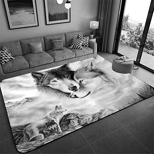 Wolf Druck Großer Teppich für Wohnzimmer Schlafzimmer Moderne Dekoration Rutschfeste Flanell Kinderzimmer Spielen Bodenmatte, Wald Schnee Nachthimmel Mond Wölfe Muster (Gris,140x200 cm)
