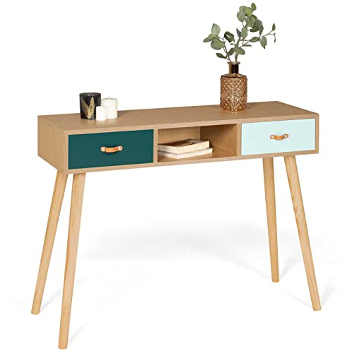 IDMarket - Console scandinave 2 tiroirs Alize Bois et Vert