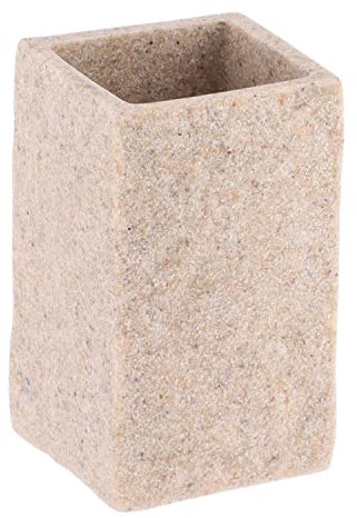 TENDANCE Zahnputzbecher und Zahnbürstenhalter aus Kunstharz, Beige, Steinoptik
