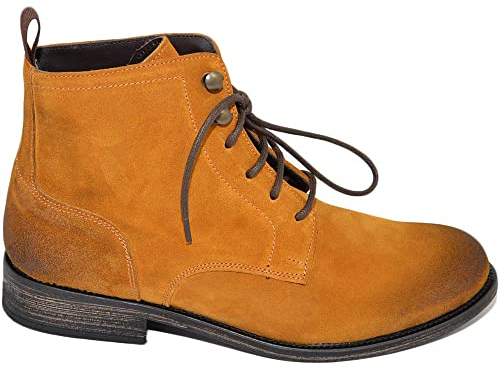 Malu Shoes Anfibi stivali uomo N02 LS Luisantiago vera pelle scamosciata cuoio spazzolato ganci ottone suola cuoio retro' dandy (40 EU)