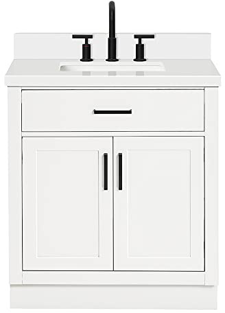 ARIEL Hepburn 31 Inch Rectangle Sink Vanity with 1.5 Edge Pure White Quartz Countertop in White