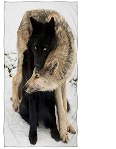 Zomer Strandtuch 70x140 cm, Schnelltrocknendes Bedrucktes Mikrofaser Badetuch mit Grauer Wolf und schwarzer Wolf Motiv