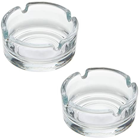 Tradineur - Pack de 2 ceniceros de vidrio con 4 muescas para cigarros, interior y exterior, aptos para lavavajillas, hostelería, hogar, 7 x 3,5 cm