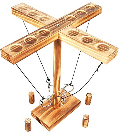 Hooks Ring Toss Games for Adults Kids, Hook and Ring Toss Battle Game with Shot Ladder, Outdoor Indoor Handmade Wooden Hook and Ring Fast-paced Interactive Game for Bars Home Party (4 Player)