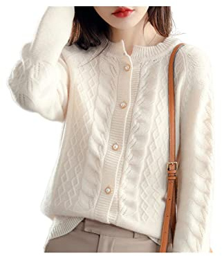 SERUMY Cardigan damer kashmir cardigan vår ny stor storlek tvinnad kappa avancerad kashmirtröja skjorta lös damjacka tjock topp-beige, L, BEIgE