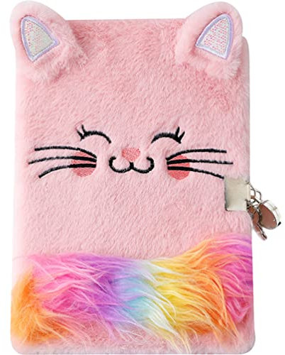 Alipis Cute Plush Cat Diary for Boys and Girls Cartoon Kitten Journal Lock for Writing Drawing and Creative for Birthdays Christmas and Special Occasions