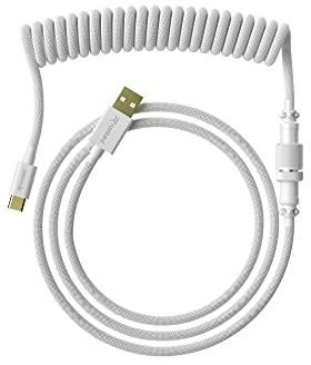 Ranked Cable Coiled | Cable Trenzado con Doble Funda Hecho a Mano | USB Tipo C a A | Conector Aviator de 5 Pines para Teclado Mecánico de Juegos Custom | Soporte de Carga Rápida 20W (Blanco)