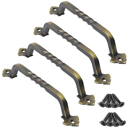 OVOV 4 Pack Barn Door Pull Handle Hardware for Wooden Garden Gate Shed Cabinet Door (Bronze), 6 Inch