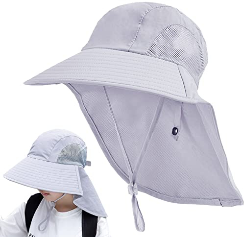Cysocool Kinder UV Schutz Safari Sonnenhut mit Nackenschutz 4-13 Jahre Mädchen Jungen Sommermütze mit Breiter Krempe UPF 50+ Kind Sonnenschutz Boonie Hut Junior Strand Radfahren Legionärskappe