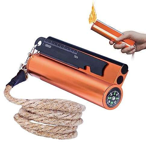 7 en 1 Kit Pedernal Supervivencia XXL, Encendedor de Fuego 20000Chispas Encendedor de Magnesio,17cm Ferrocerio con Rascador Multiusos, Brújula, Caja Impermeable para Acampada Senderismo Aire Libre