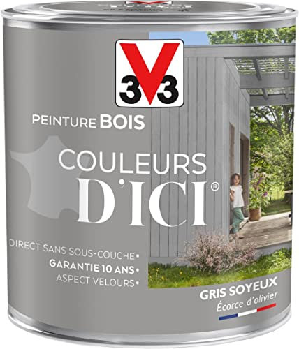 V33 Peinture Bois Couleurs d ICI® - Gris soyeux - Ecorce d'olivier - Velours - 0,5L