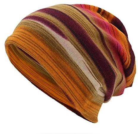 Streifen Chemo Mützen Damen Sommer Beanie Kopftuch Super Weich Slouchy Turban Kopfbedeckungen Kop Wraps Beanie Mütze Kappe für Haarausfall, Kreb, Chemo Orange