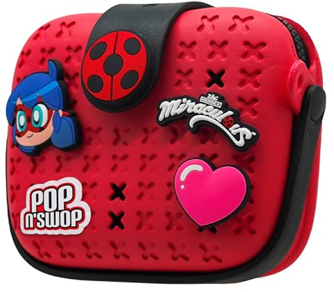 Miraculous Ladybug - Pop n' Swop Ladybug Handtasche für kinder, mit 4 Clip-on Badges, Griff und Reißverschluss, leichte, langlebige wasserdichte Handtasche (Wyncor)