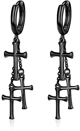 Schwarzes Kreuz Ohrringe Sterling Silber Kreuz Ohrringe für Männer Schwarzes Kreuz Ohrringe Schwarz Hoop Ohrringe Kreuz Schmuck Geschenke für Männer Frauen