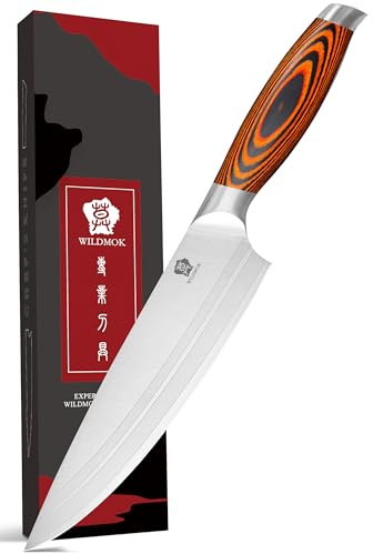 WILDMOK Chef Knife 8 Inch German Stainless Steel Blade with Ergonomic Pakkawood Handle Ultra Sharp Kitchen Knife Full Tang Blade Pro Cooking Knife