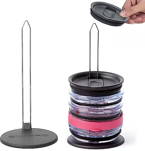 ELYPRO - Revolutionary Tumbler Lid Organizer for Stanley, Yeti Cap Lids- Space-Saving Design - Slim Vertical Storage for Up to 10 Lids , Clutter-Free Kitchen Cabinets and Countertops Organization