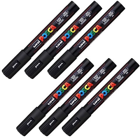 POSCA 205056 - POSCA Marker mit mittelfeiner Rundspitze schwarz, 6 Stück, PC-5M