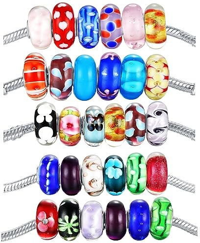 Alberello Paquete de 6 cuentas de cristal de Murano de colores mezclados al azar, cuentas de cristal de agujero grande para hacer collares, pulseras, joyas Pandora