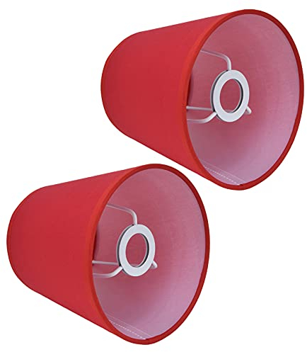 HERCHR Juego De 2 Pantalla Lampara, Rojo Pantalla Lampara Mesa Pantalla De Tela De Barril Pantallas De Lámpara De Araña con Clip Pantallas para Lamparas De Pie Mini Pantallas De Lámparas