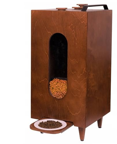 QLS Dry Food Dispenser 20 L for Cats Dogs Automatic Feeder with Bowl Animals 60 x 30 x 30 cm (Brown #E10197)