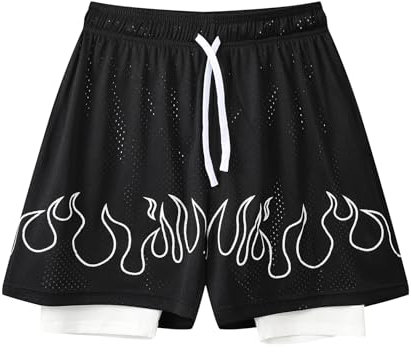 DIOTSR Herren-Basketball-Shorts, Grafik, Workout, Laufshorts, Kordelzug an der Taille, Sommer, coole Trainingsshorts, Schwarz und Weiß, XL