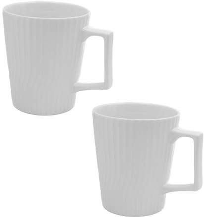 INTIRILIFE 2x Kaffee Tasse in Weiß mit 400 ml Füllmenge - 12.5 x 7.1/9.4 x 10.5 cm - Tee Tasse mit gerilltem Muster, Becher mit Henkel, Trinkbecher für Kaffee, Tee, Milch, Kakao und vielem mehr