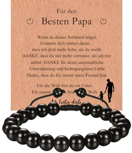 wynn's Papa Geschenk von Tochter Sohn, Vatertagsgeschenk Geburtstagsgeschenk für Papa, Vater Geschenk - Schwarzer Obsidian Armband 8mm