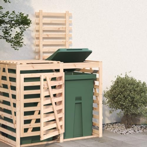 Gecheer Single Bin Shed Wheelie Bin Storage Extension Wooden Wheelie Bin Storage Garbage Cover Trash Storage Shed, Hide Dustbin Bin Solid Wood Pine