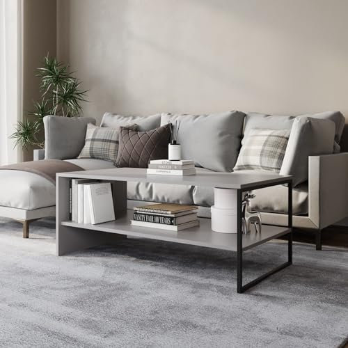 URBNLIVING 100cm Wooden Coffee Table Steel Frame Open Storage Shelf Living Room Furniture