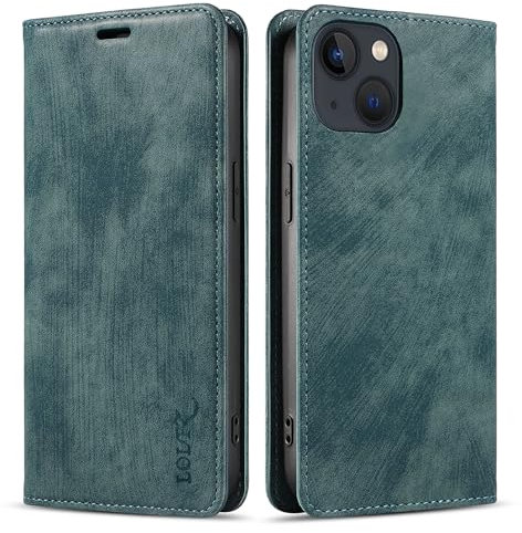 LOLFZ Wallet Case for iPhone 13 Mini 5.4, Premium Slim PU Leather Case Card Slots Stand Function Magnetic Protective Flip Case Cover Compatible with iPhone 13 Mini - Lake Green